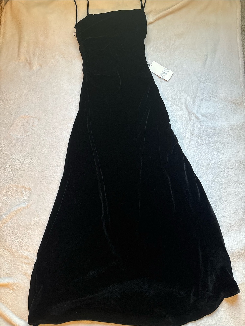 Zara Black Velvet Spaghetti Strap Maxi Dress